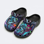 Irezumi Wave & Koi & Demon Face Print Fleece-Lined Clogs