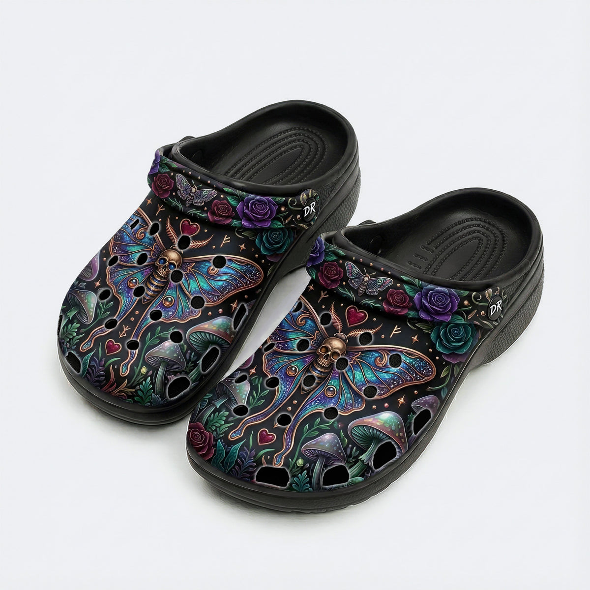 Mystery Moth Print Clogs