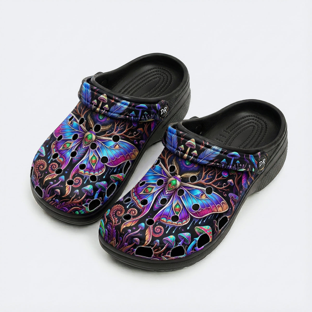 Forest Mystery Moth Print Clogs
