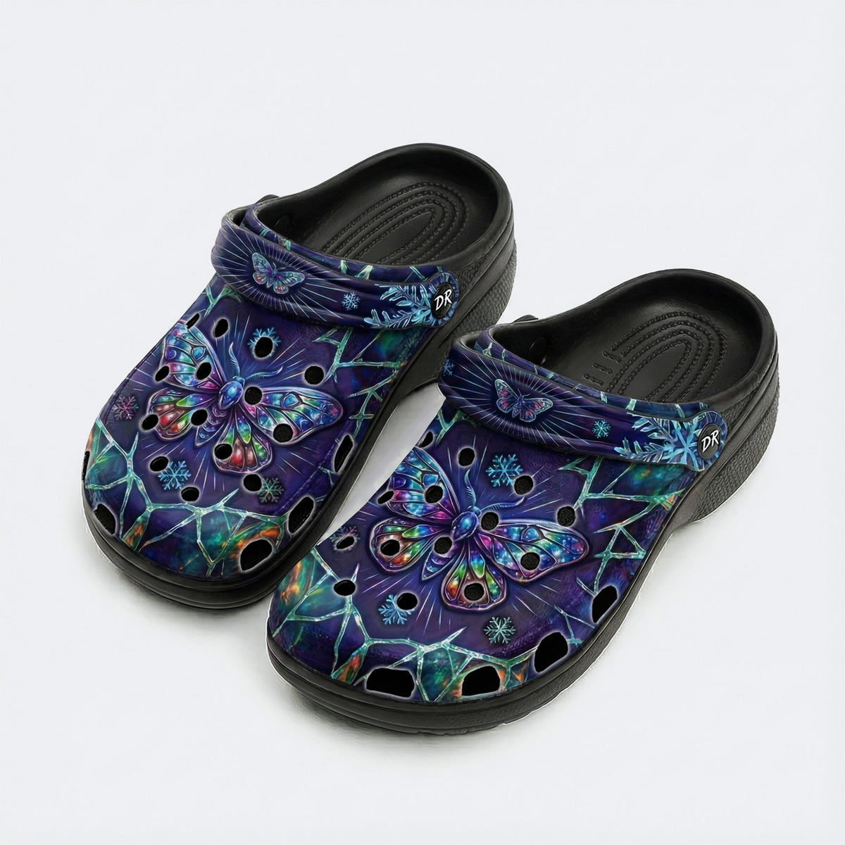 Ice Crystal Light Moth Print Clogs