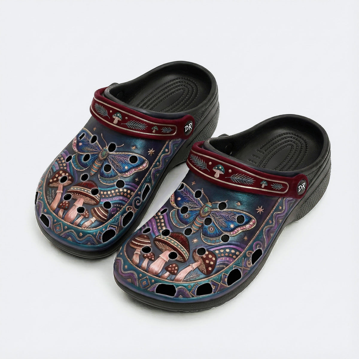 Vintage Mushroom Forest Moth Print Clogs