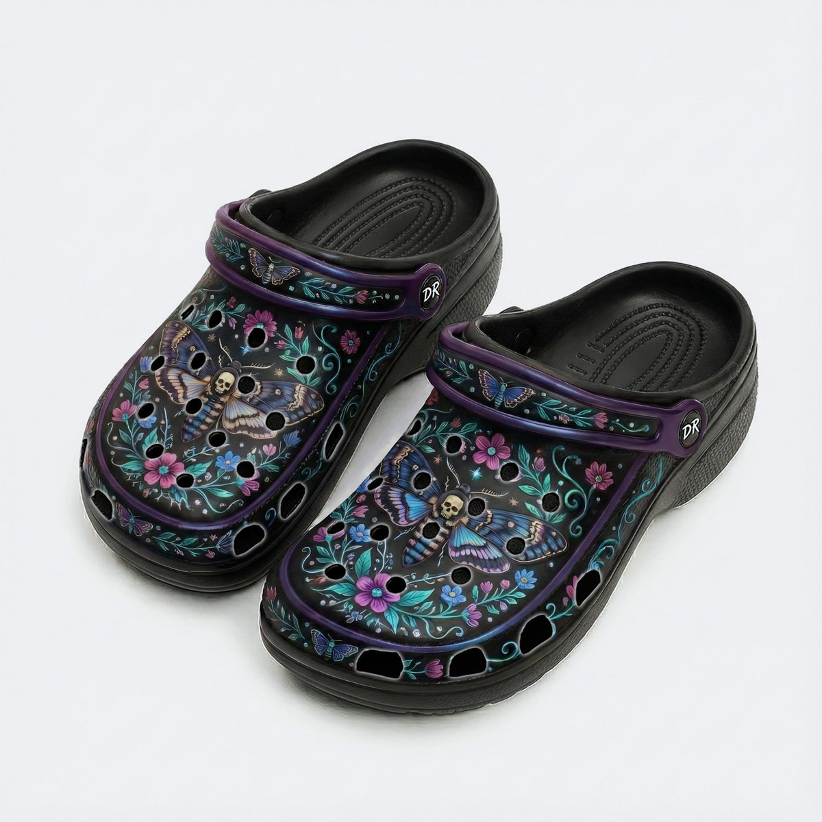 Death Moth Vintage Wreath Print Clogs