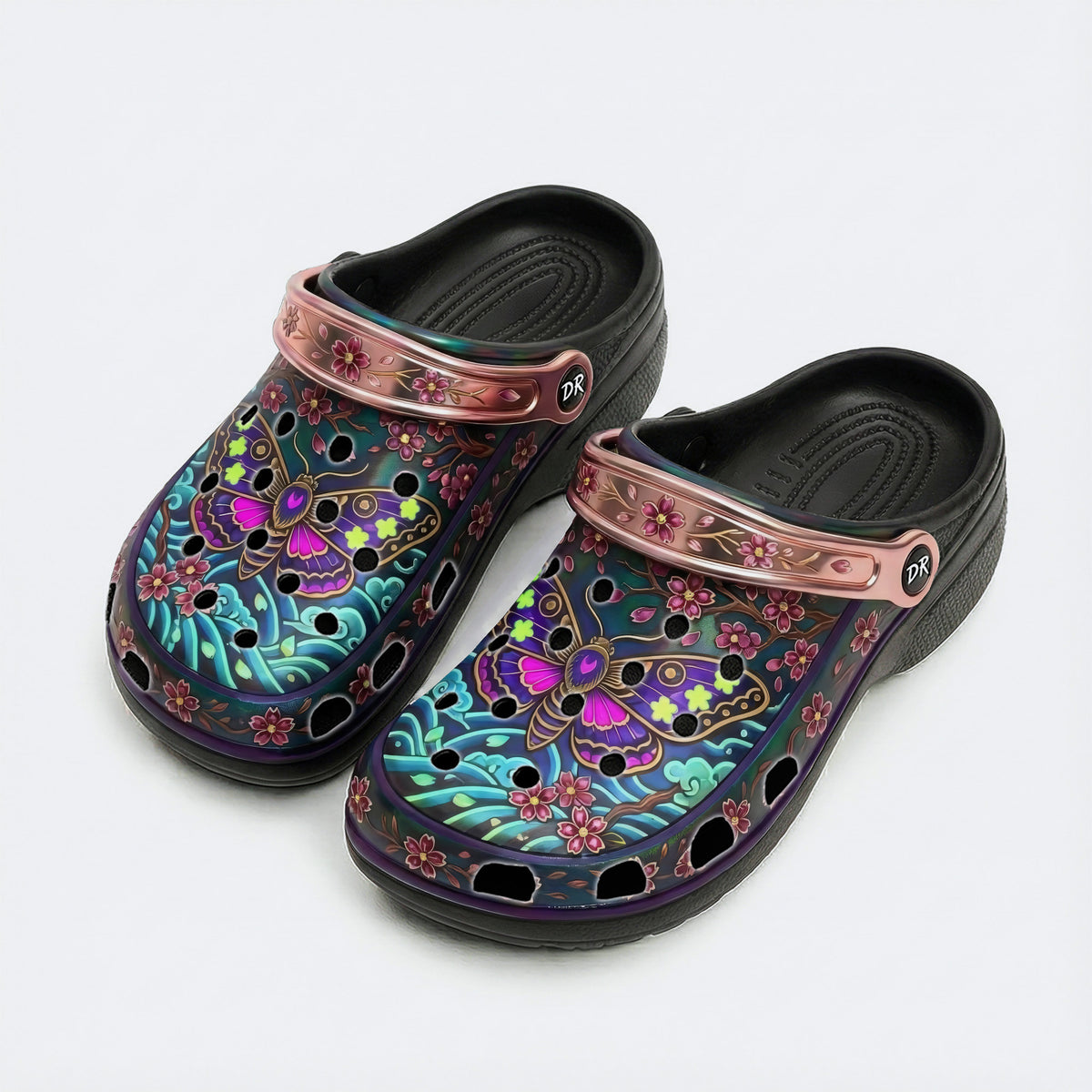 Cherry Blossom Moth Print Clogs