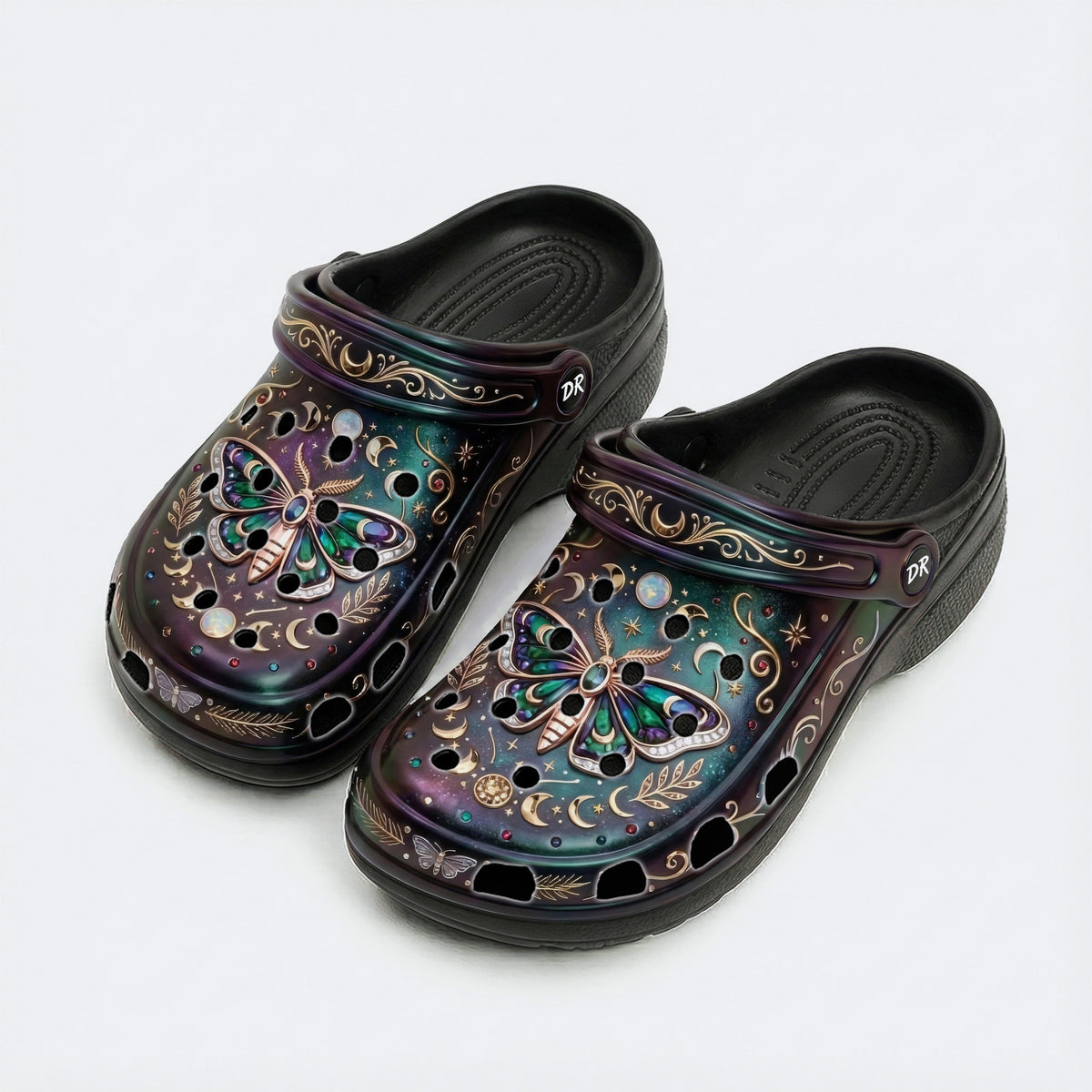 Jewel Moth Vintage Wreath Print Clogs