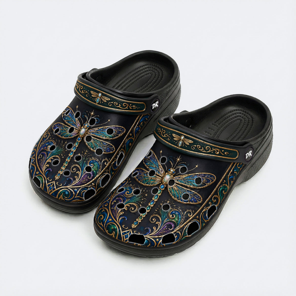 Vintage Dragonfly Print Clogs