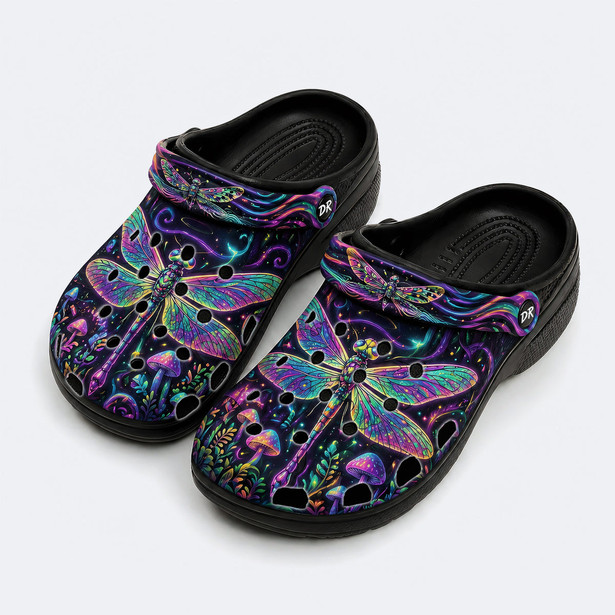 Psychedelic Dragonfly Print Clogs