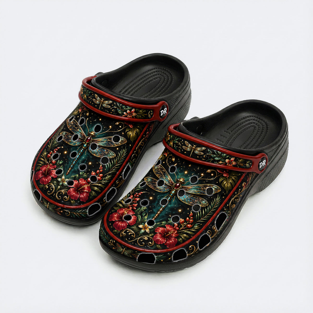 Jewel Dragonfly Wreath Print Fleece-Lined Clogs