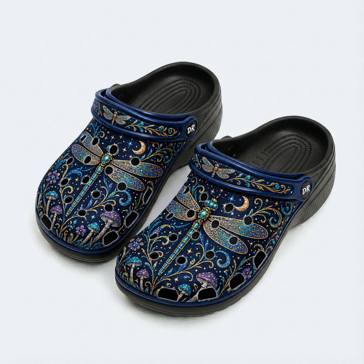 Vintage Dragonfly Print Fleece-Lined Clogs