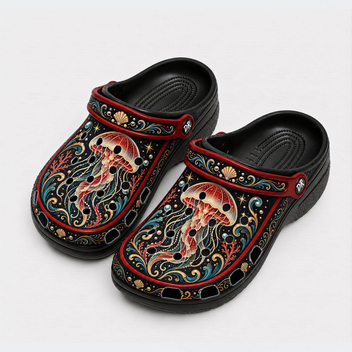 Ornate Jellyfish Print Fleece-Lined Clogs