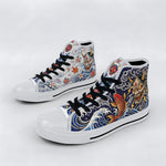 Irezumi Wave & Koi & Demon Face Print High-Top Sneakers