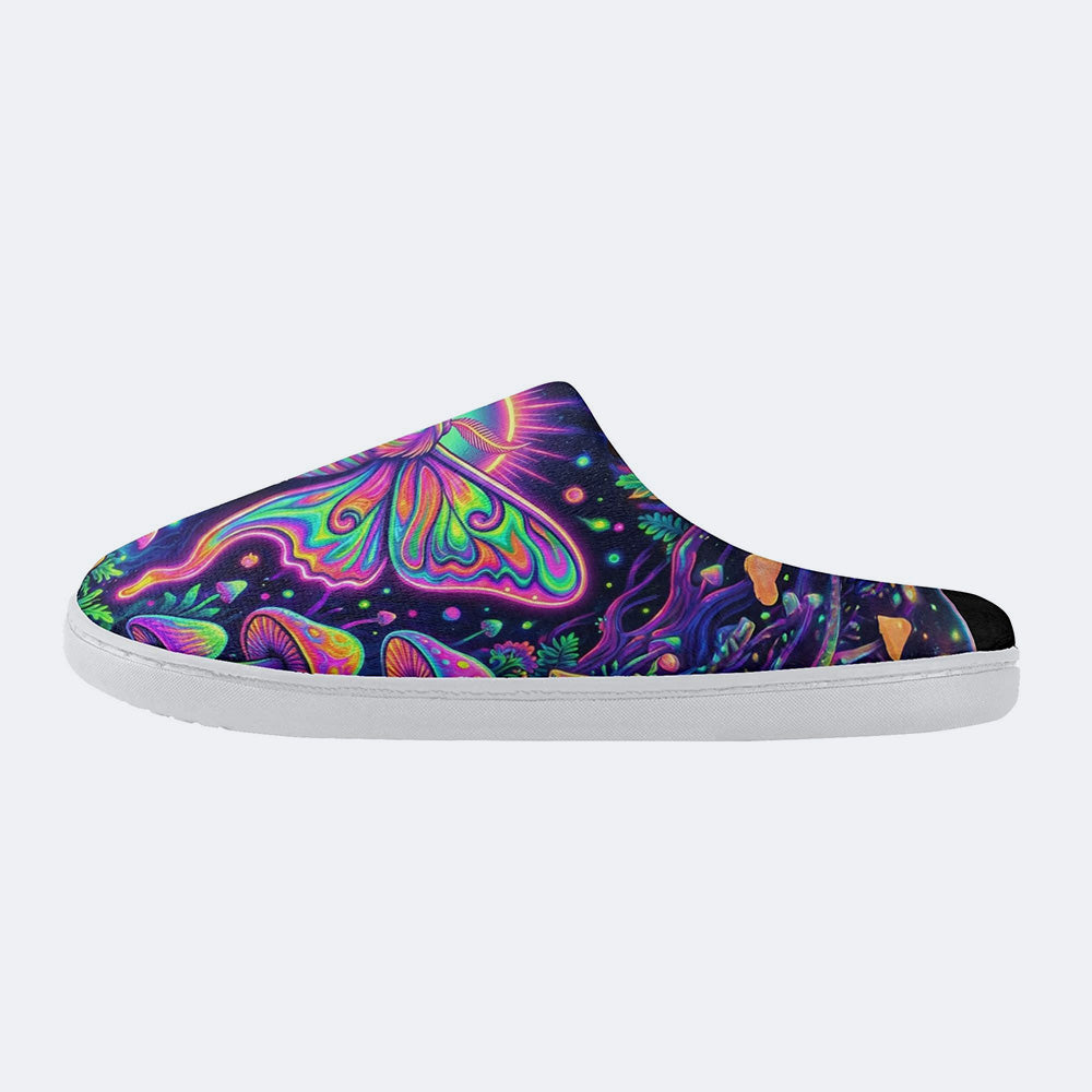 Flowing Color Psychedelic Moth Print Fleece-Lined Slippers