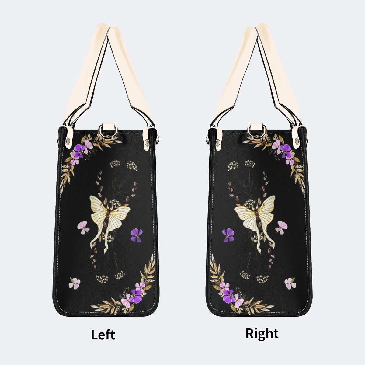 Vintage Moth And Snake Print - Leather Handbag