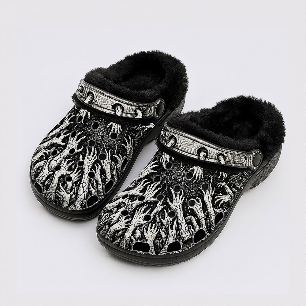Devil's Hands Print Fleece-Lined Clogs