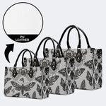 Vintage Moth And Black Lace Print - Leather Handbag