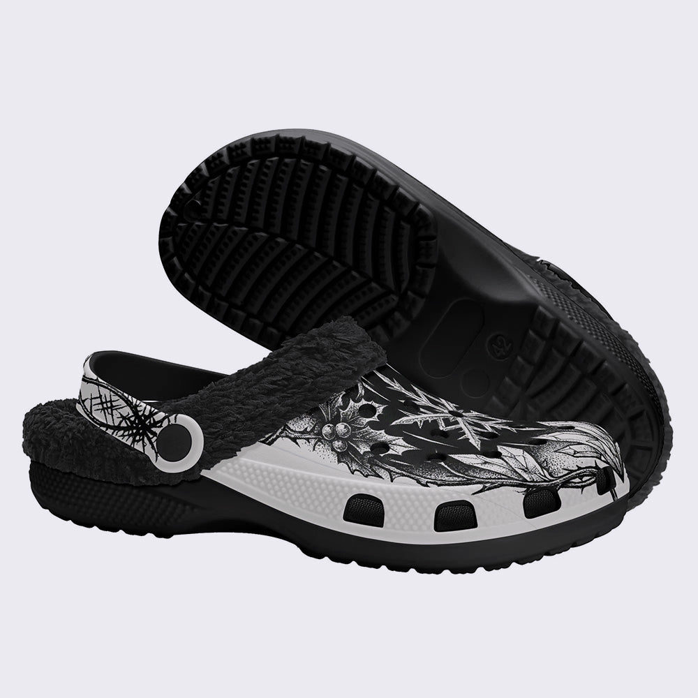 Gothic Christmas Print Fleece-Lined Clogs