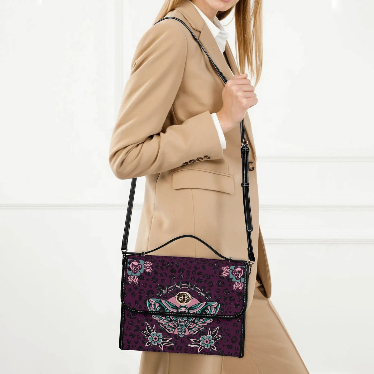 Death Moth Vintage Print - Leather Satchel Bag