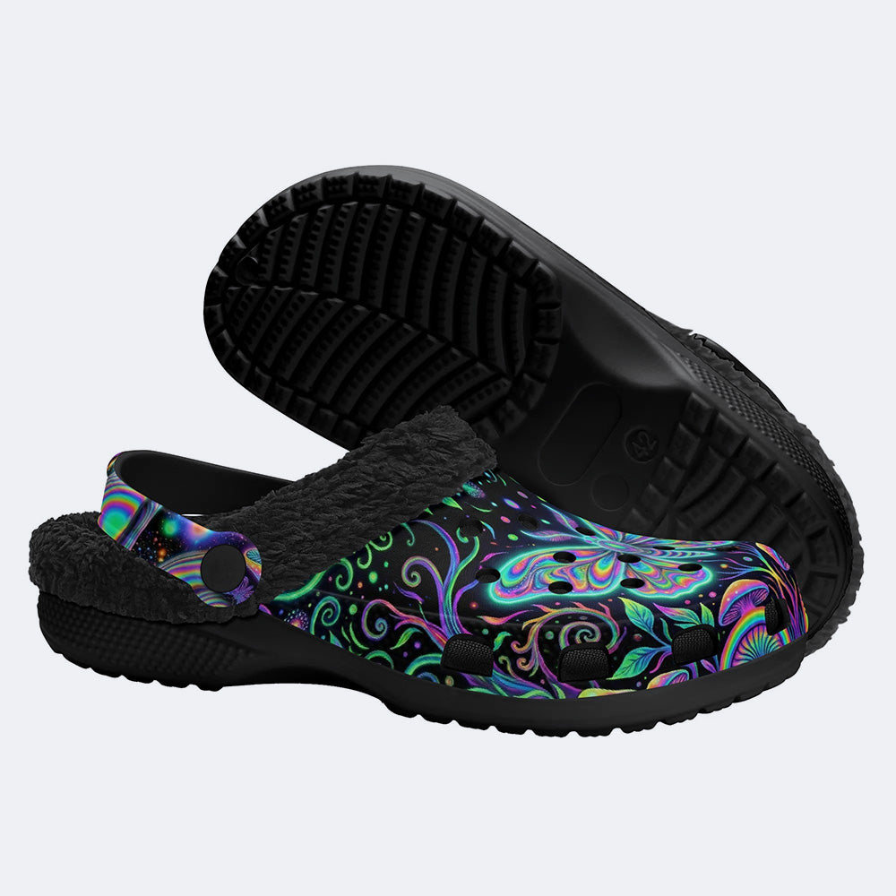 Neon Blue Green Psychedelic Moth Clogs