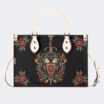 Fire Tiger Traditional Tattoo Print - Leather Handbag