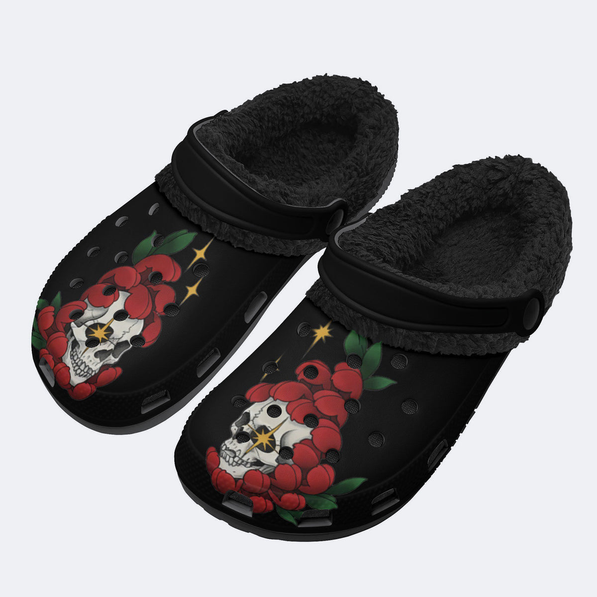 Unisex Death Skull Print - Fur Lined Slippers/Sandals