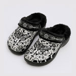Death Moth & Skull Flower Print Fleece-Lined Clogs