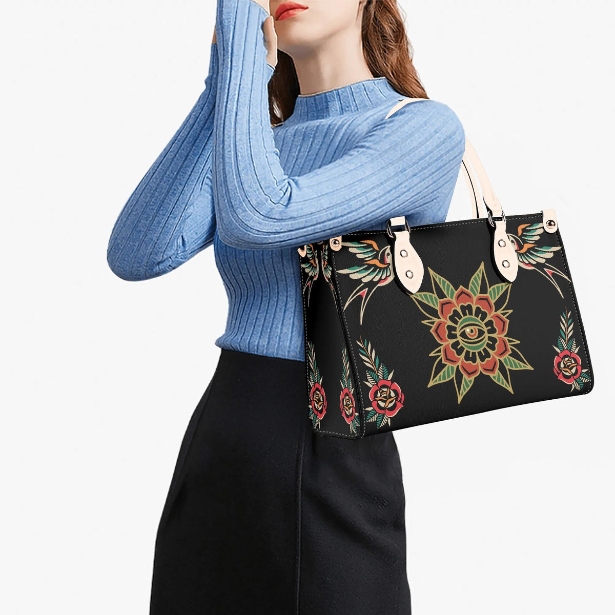 Eyes&Flower Art Print - Leather Handbag