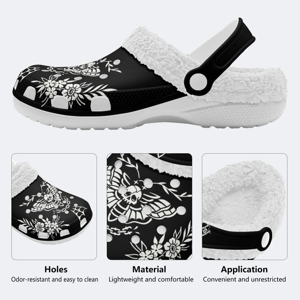 Death Moth Retro Print - Fur Lined Slippers/Sandals