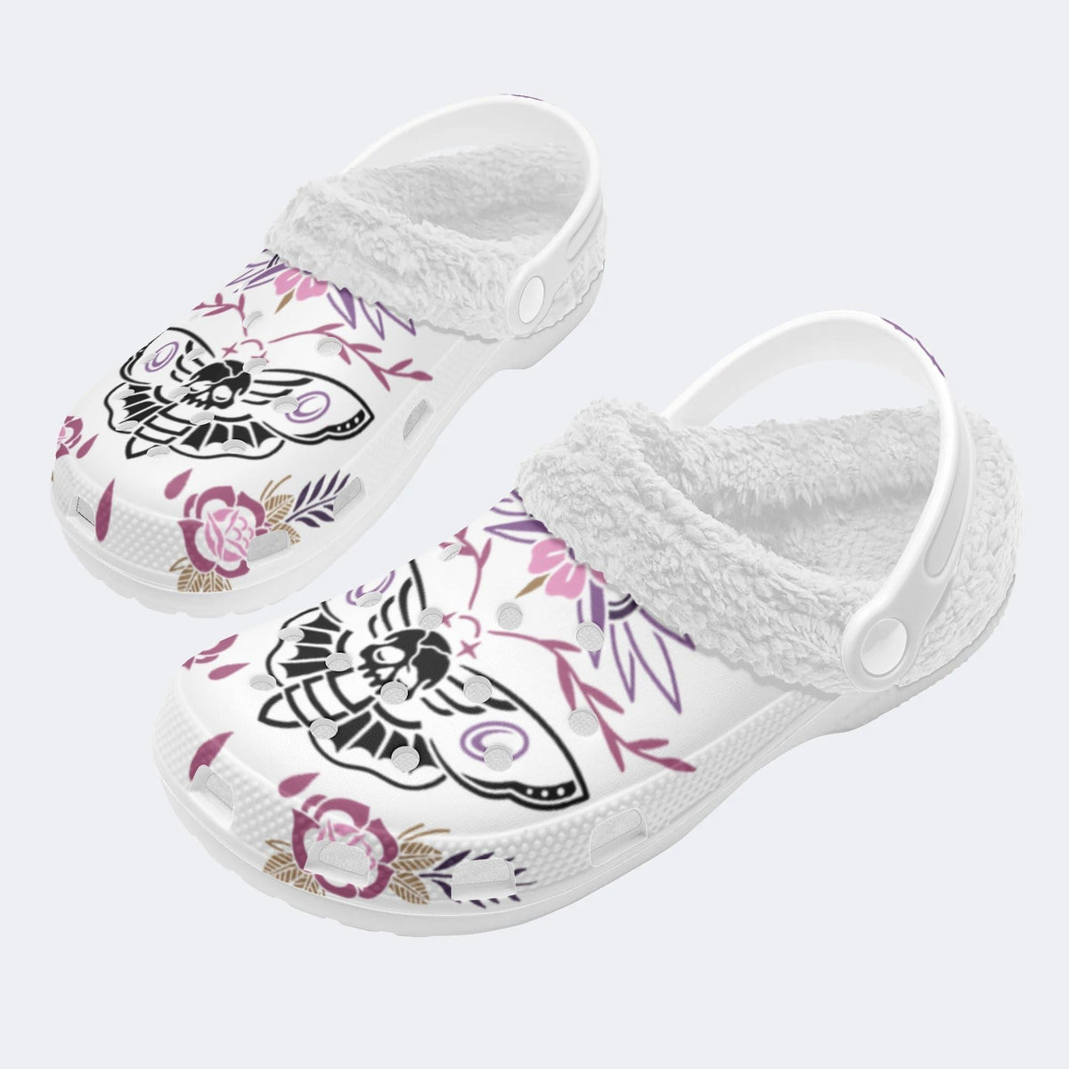 Unisex Death Moth Art Print - Fur Lined Slippers/Sandals