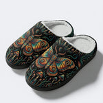 Psychedelic Mushroom Forest Moth Retro Print Fleece-Lined Slippers