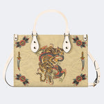 Traditional Tiger and Dragon Print - Leather Handbag