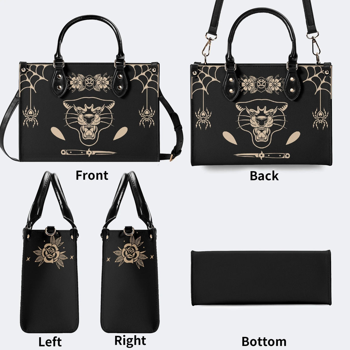 Unisex Tiger Print - Leather Handbag