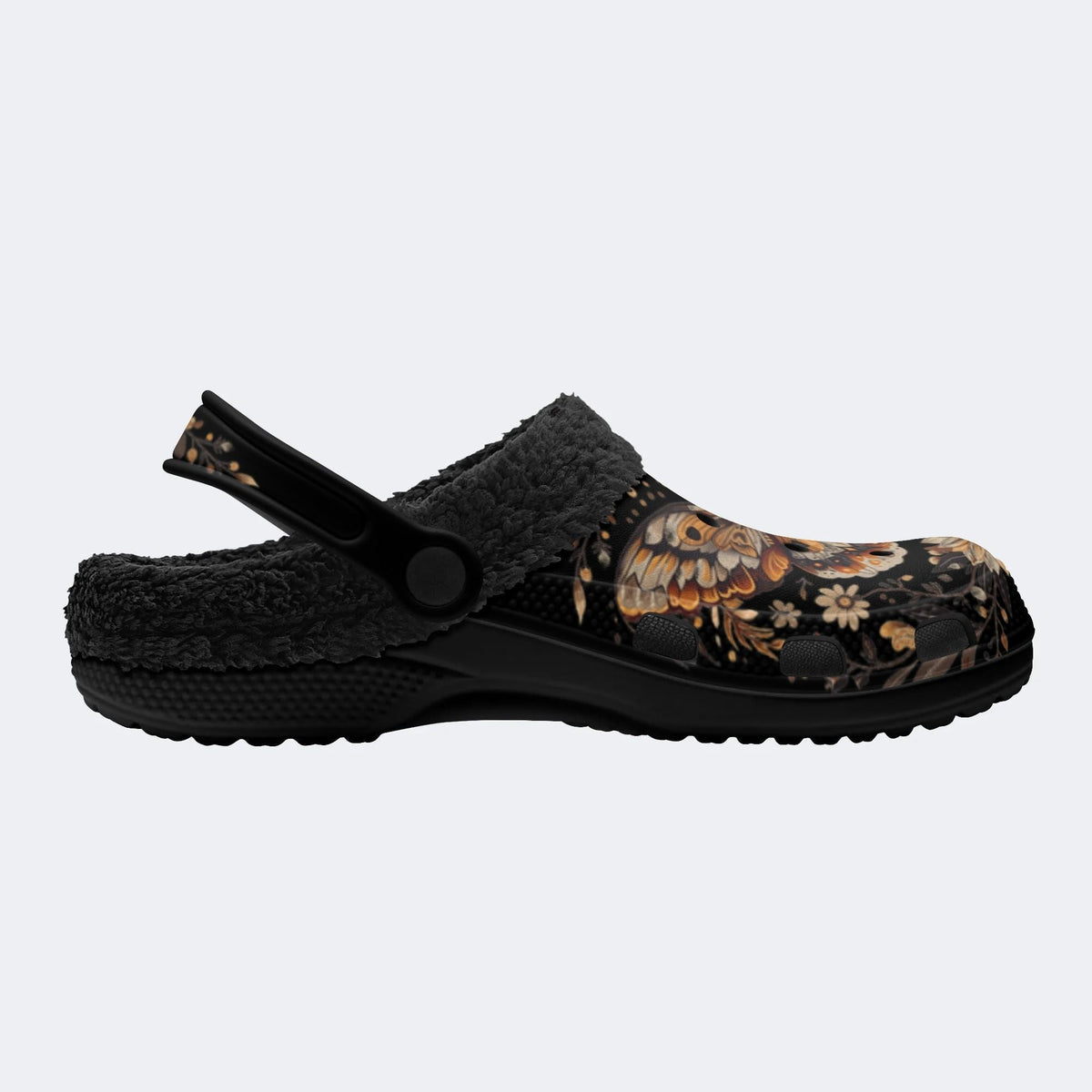 Vintage Moth Floral Print - Fur Lined Slippers/Sandals