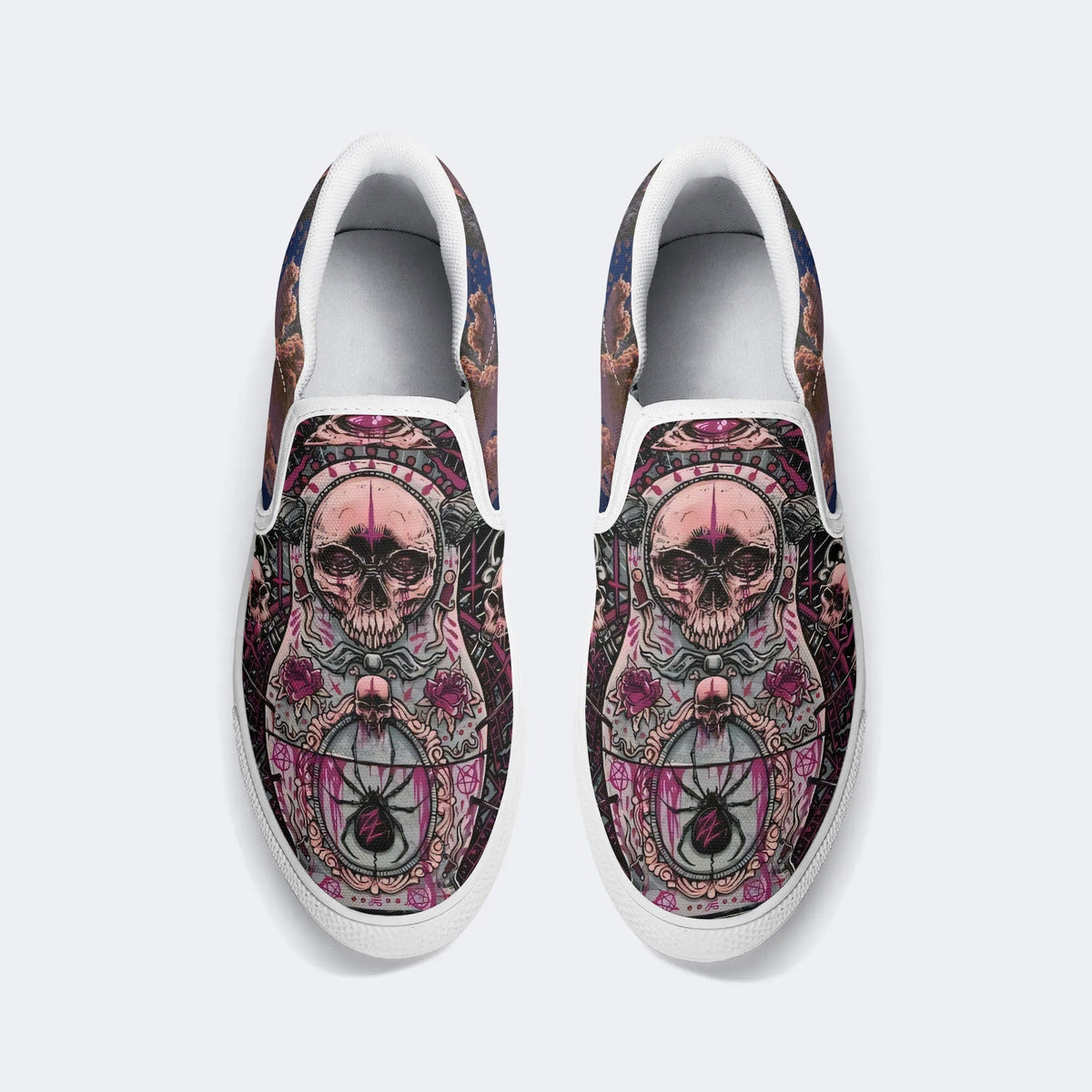 Unisex Death Skull Print - Slip On Shoes