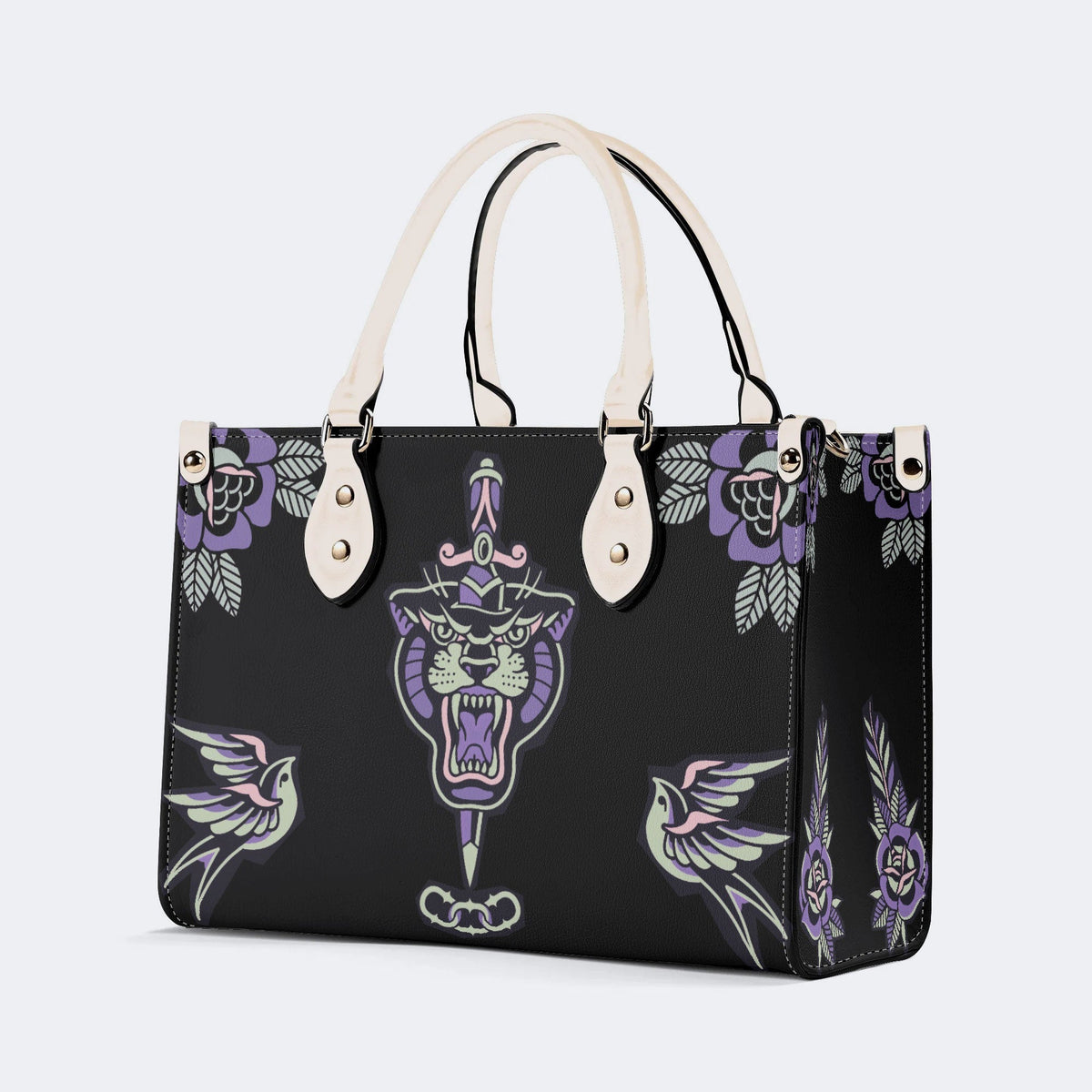 Unisex Tiger Print - Leather Handbag