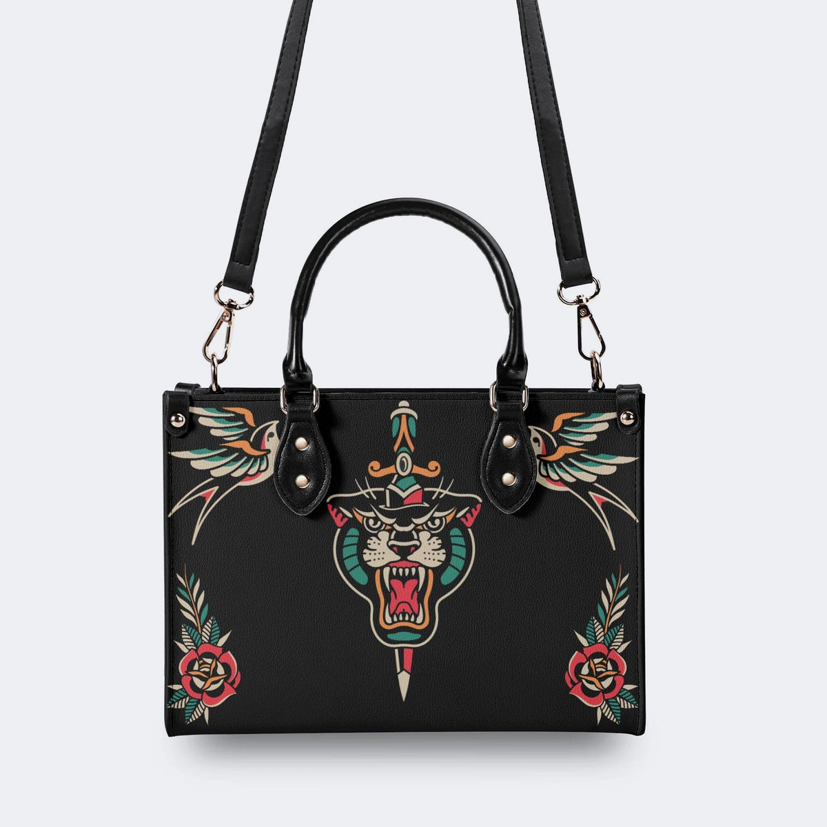 Unisex Tiger Print - Leather Handbag