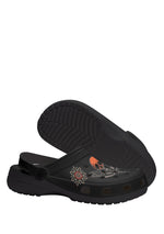 Underside of Skull Eclipse Moth Slippers showing textured sole and tattoo art side print