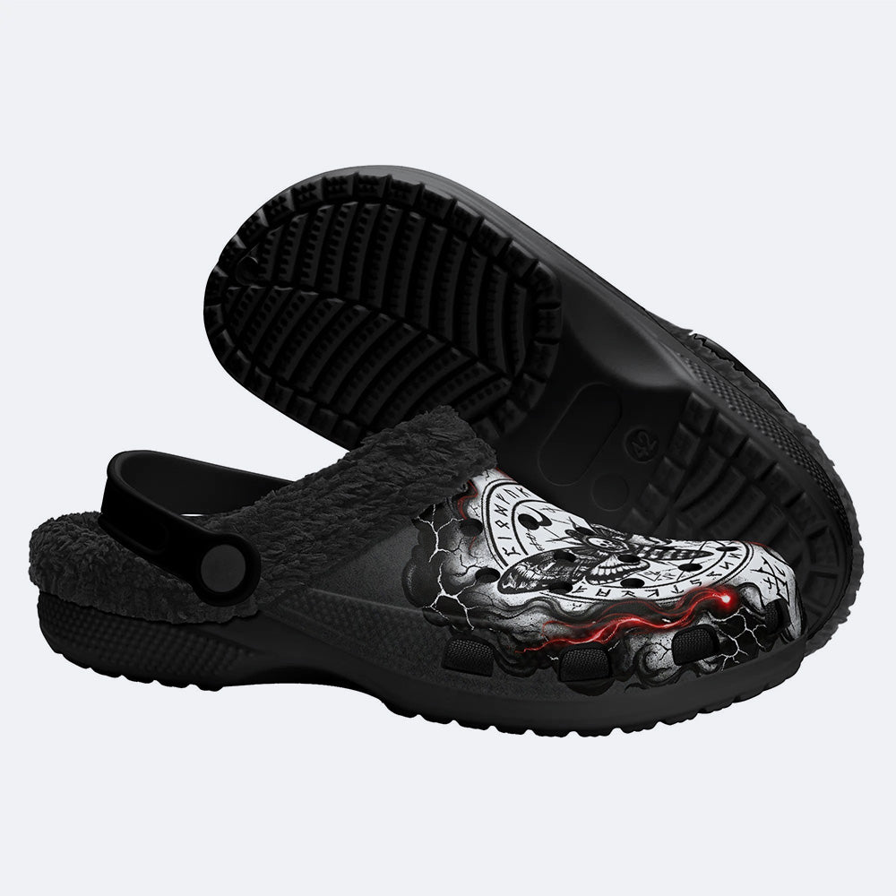 Dark Magic Death Moth Print Fleece-Lined Clogs