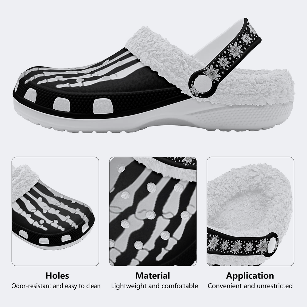 Skeleton Toes Skull Print - Fur Lined Slippers/Sandals