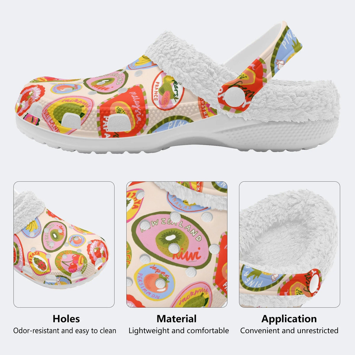 Fruit Fun Print - Fur Lined Slippers/Sandals