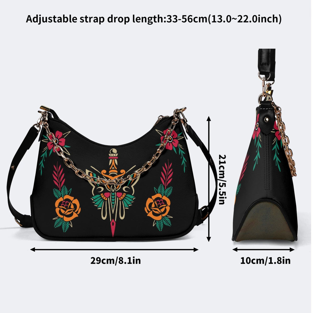 Sword And Moth Print - Leather Crossbody Bag