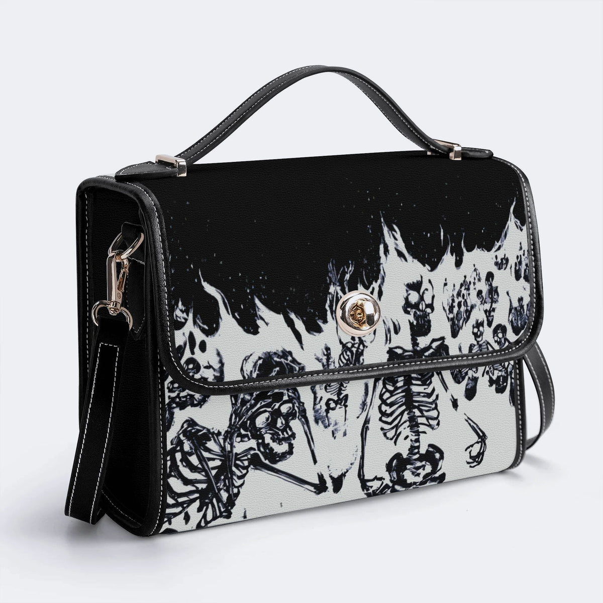 Horror Skull Print - Leather Satchel Bag