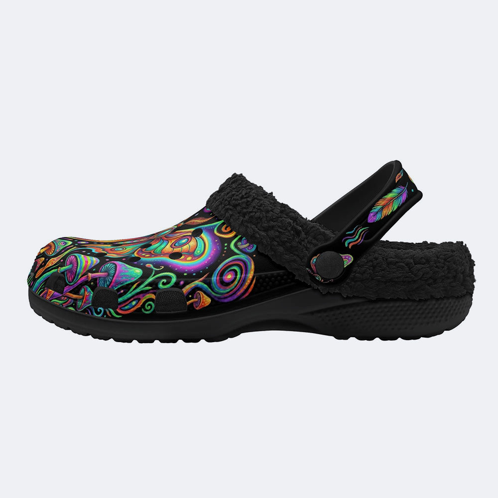 Psychedelic Retro Moth Forest Print Fleece-Lined Clogs