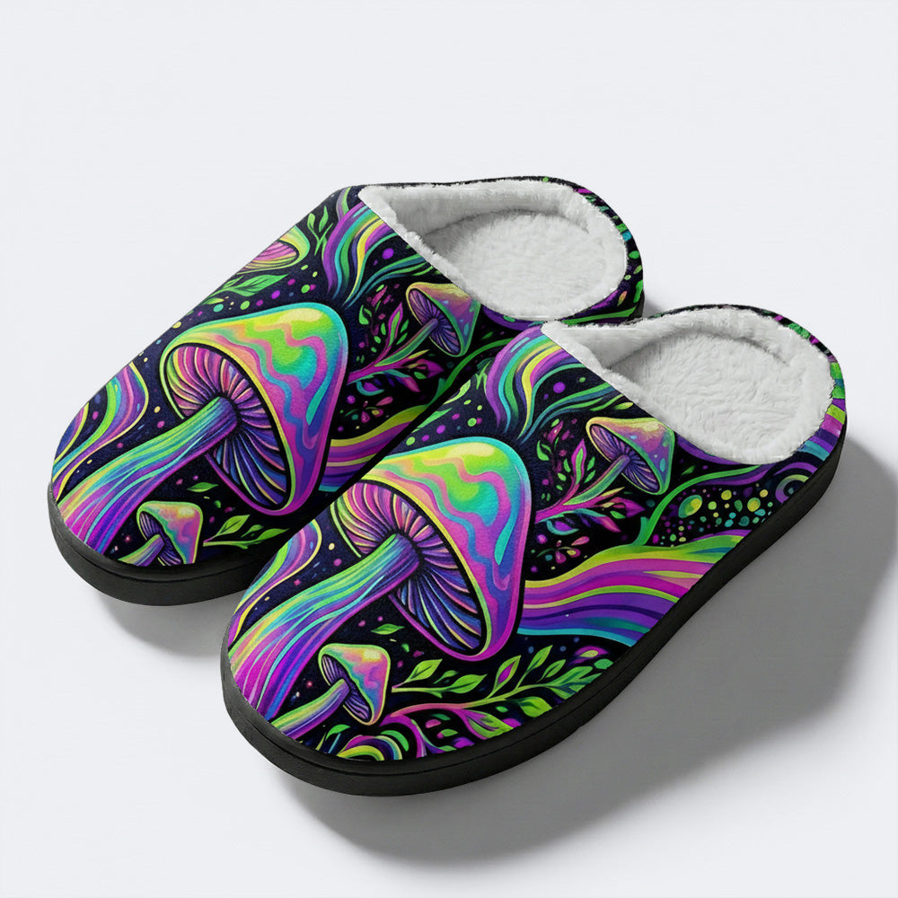 Psychedelic Mushroom Forest Print Fleece-Lined Slippers