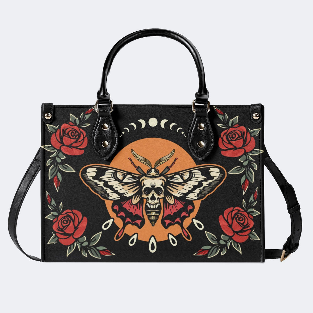 Rose Death Moth Art Print - Leather Handbag
