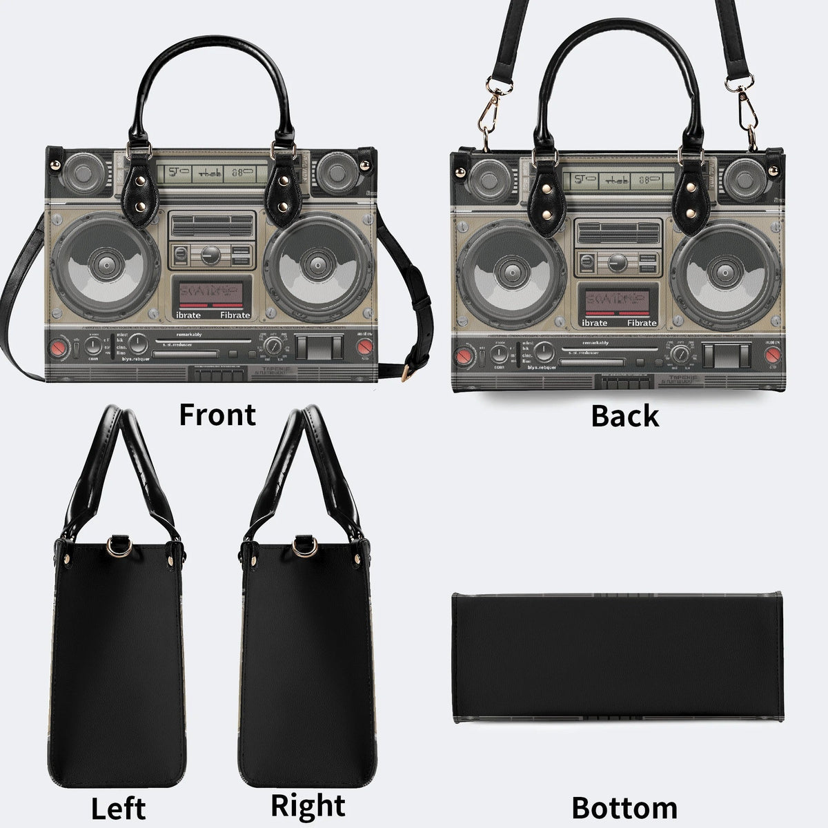 Vintage Radio Print - Leather Handbag