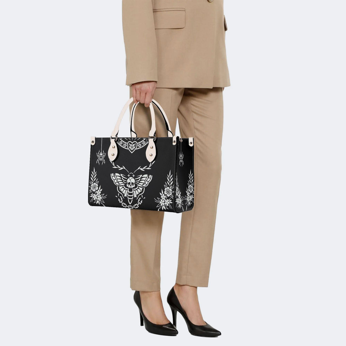 Death Moth Vintage Print - Leather Handbag