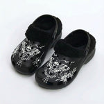Death Moth Retro Print - Fur Lined Slippers/Sandals